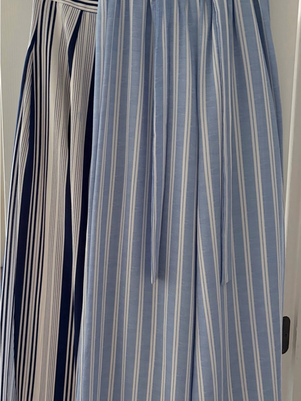 Blue and White Striped Women's wide leg pants. Set of 2